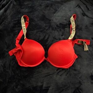 Red Victoria’s Secret Bra with shiny Victoria’s Secret Logo Straps